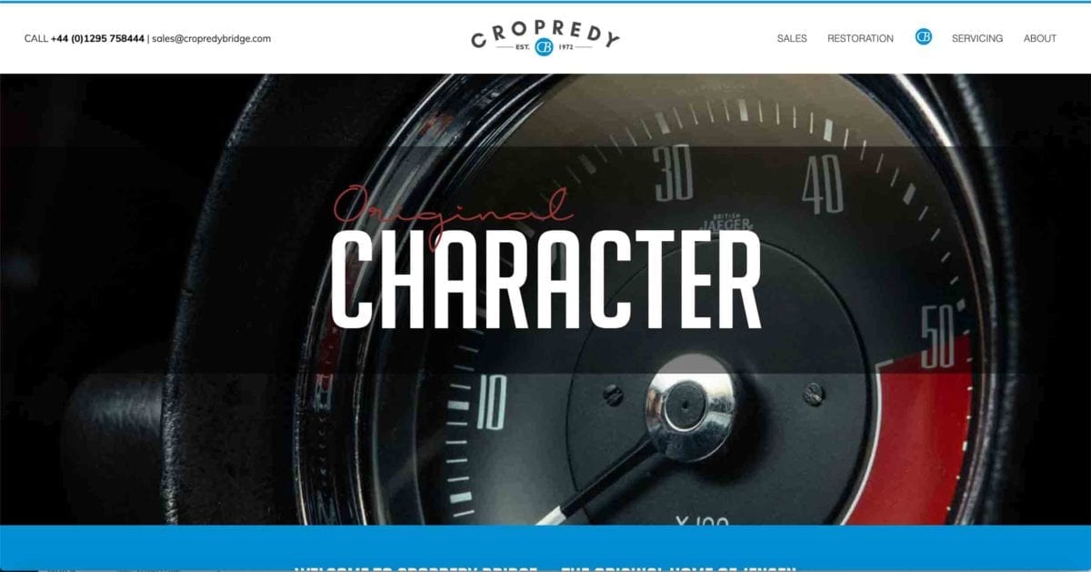 Copredy Bridge Garage website development - car restoration homepage design heading