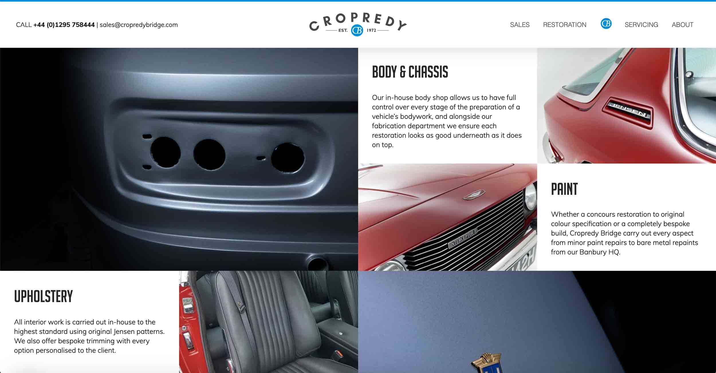 copredy bridge garage website development car restoration page design content