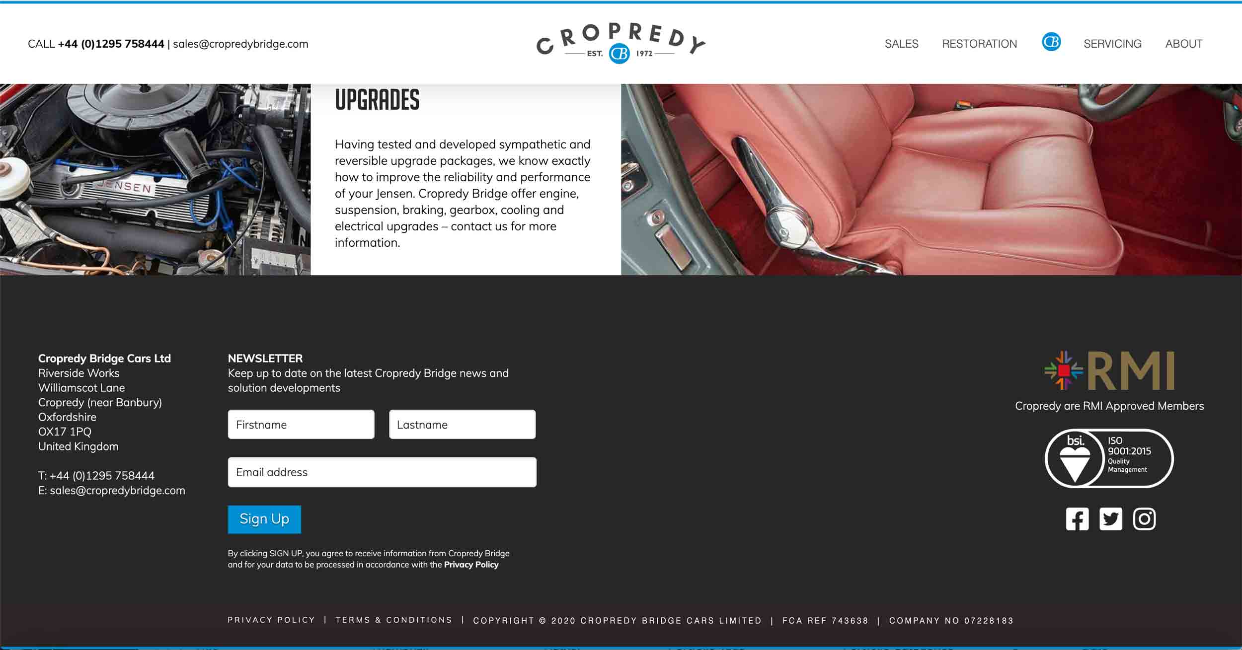 copredy bridge garage website development car restoration page design footer